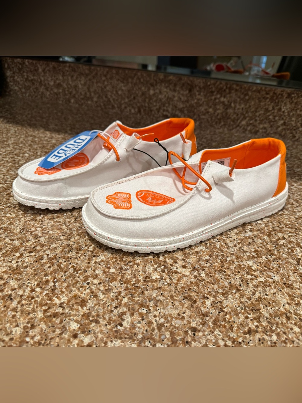 New Women’s Hey Dude Shoes Wendy Whataburger White Orange Size 10